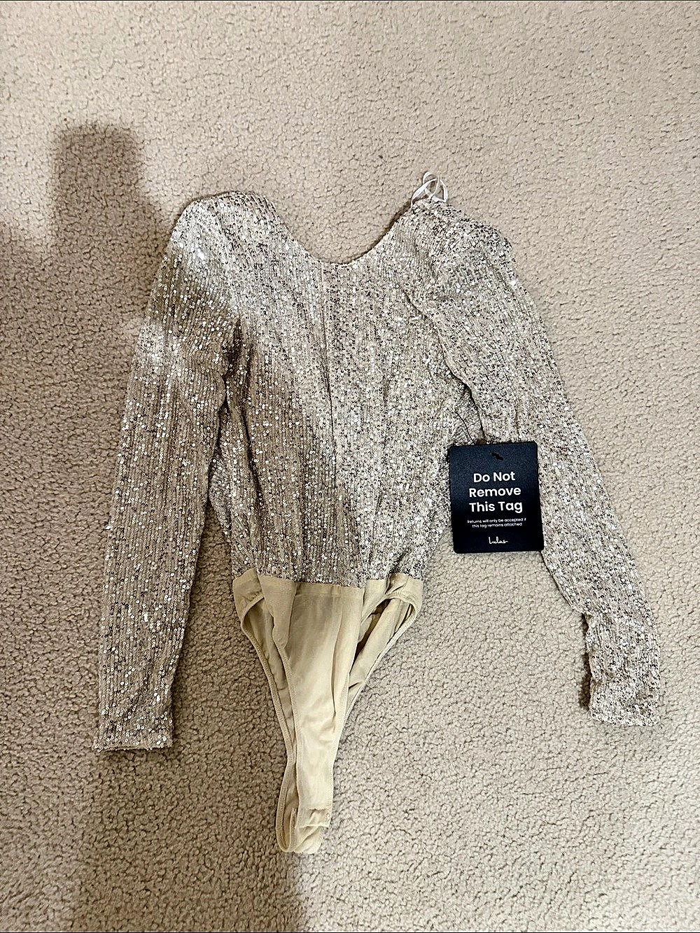 Lulus Shimmering Love Silver Sequin Cowl Back Bodysuit Small